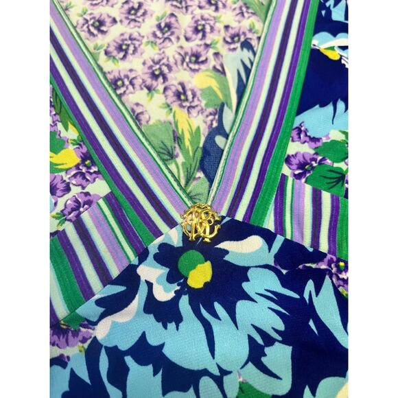 Roberto Cavalli Dress XL Floral Stripe Sleeveless‎ Purple Green Boho Y2K Resort - Picture 3 of 16